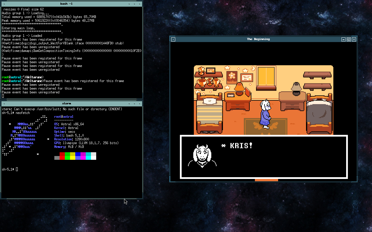 Astral running Deltarune under Wine