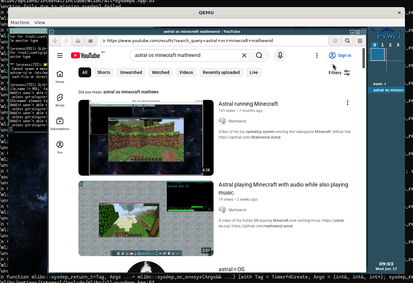 Astral searching YouTube in WebKitGTK